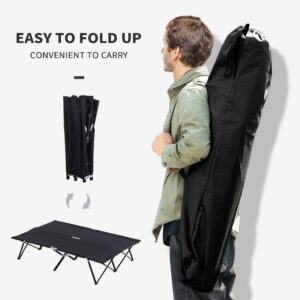 Outsunny 2 Person Folding Camping Cot for Adults, 50" Extra Wide Outdoor Portable Sleeping Cot with Carry Bag, Elevated Camping Bed, Beach Hiking, Black