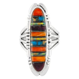 Turquoise Coral Gemstone Ring in Sterling Silver 925 (9, Long Ellipse)