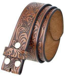 bs220 western floral engraved embossed tooled genuine leather belt strap w/snaps 1 1/2" wide (brown, 30)