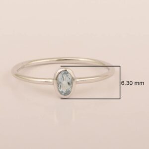 Oval Cut 5X3MM Bezel Set Multi Choice Gemstone 925 Sterling Silver Women Stackable Stacking Ring, Gift For Her Aquamarine, 7