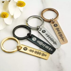 VEELU Personalized Spotify Keychain Custom Engraved Music Code Stainless Steel Heart Couples Keychains Gifts