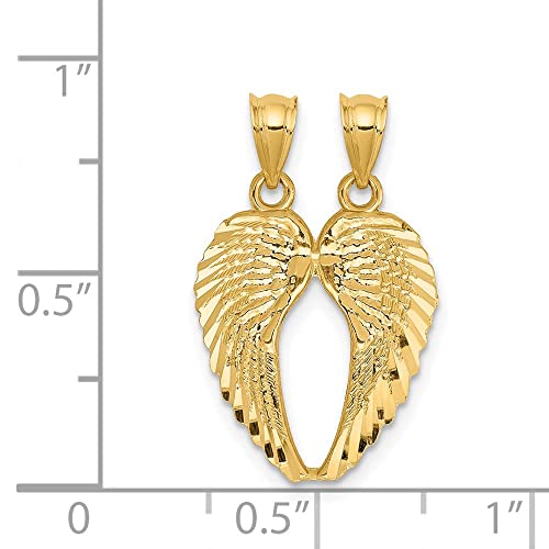 Extel Yellow Gold Break Apart Diamond-cut Wings Pendant Charm, Made in USA