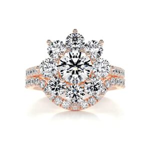 solid gold handmade engagement ring 3 ct round cut moissanite diamond halo bridal wedding ring set for anniversary propose gift (10k solid rose gold)