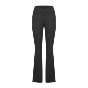 Women High Waist V Cross Pants Tummy Control Bell Bottom Bootcut Pants Casual Wide Leg Yoga Pants with Pockets Black