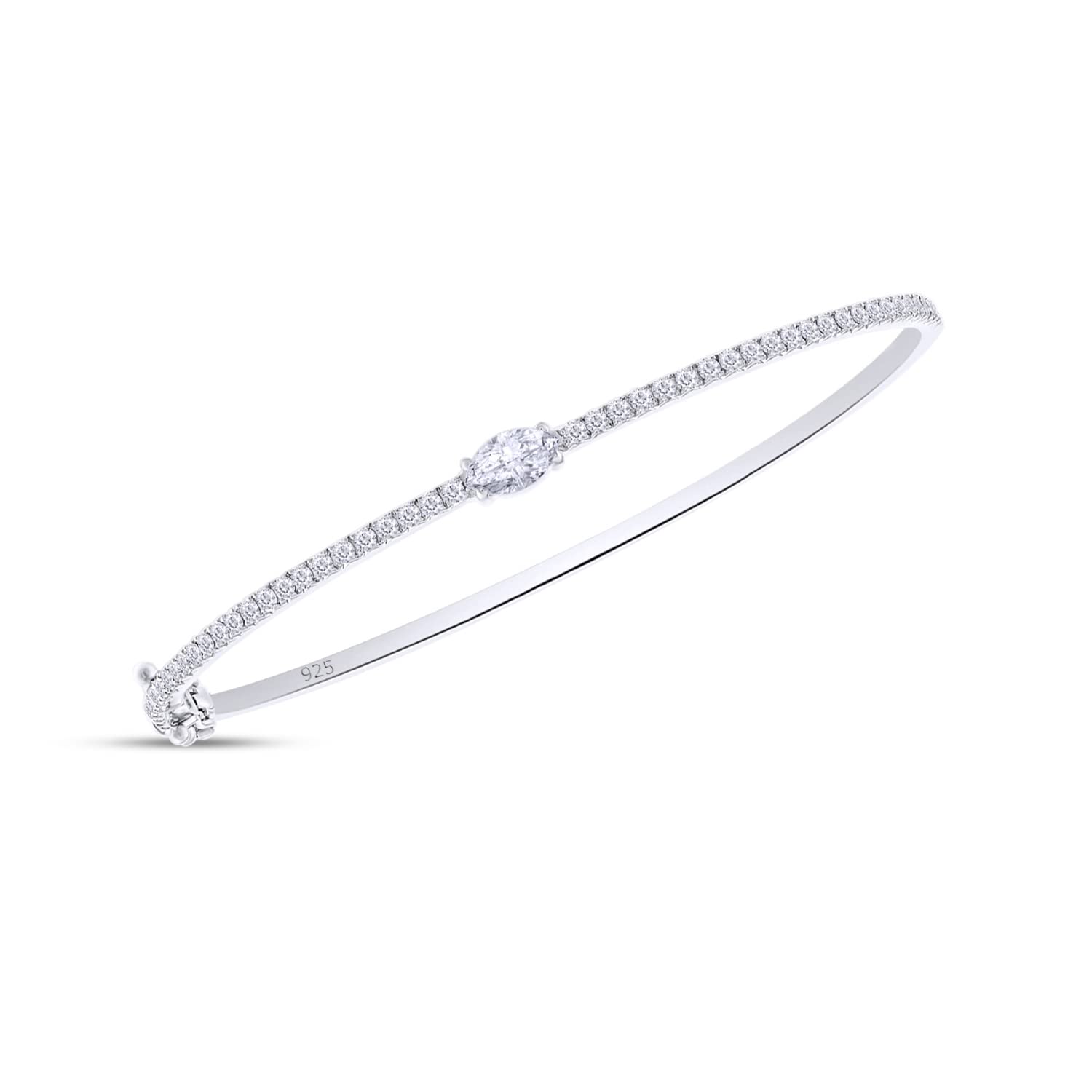 SAVEARTH DIAMONDS 1 4/9 Carat Marquise & Round Cut Lab Created Moissanite Diamond Tennis Bangle Bracelet For Women In 14K White Gold Over Sterling Silver Size : 7 Inch, (VVS1 Clarity, 1.45 Cttw)