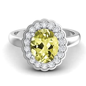 MOONEYE 10x8mm Oval Shape Natural Lemon Quartz Solitaire Engagement 925 Sterling Silver Birthstone Promise Ring (Sterling Silver, 8)