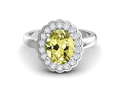 MOONEYE 10x8mm Oval Shape Natural Lemon Quartz Solitaire Engagement 925 Sterling Silver Birthstone Promise Ring (Sterling Silver, 8)