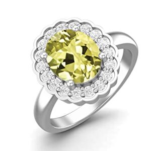 MOONEYE 10x8mm Oval Shape Natural Lemon Quartz Solitaire Engagement 925 Sterling Silver Birthstone Promise Ring (Sterling Silver, 8)