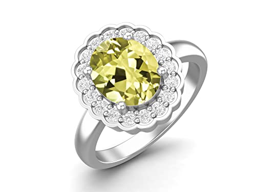 MOONEYE 10x8mm Oval Shape Natural Lemon Quartz Solitaire Engagement 925 Sterling Silver Birthstone Promise Ring (Sterling Silver, 8)