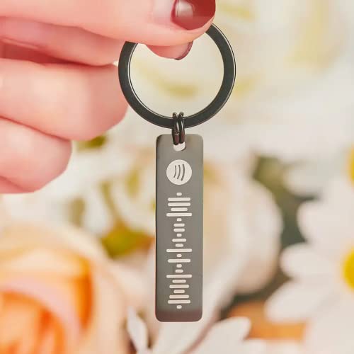 VEELU Personalized Spotify Keychain Custom Engraved Music Code Stainless Steel Heart Couples Keychains Gifts