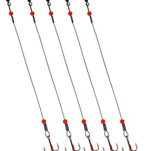 Tooth Shield Tackle Ice Fishing Tip Up Leader/Rig (90 lb) / Ice Fishing Sucker Walleye Pike Musky Predator Rig (5 Pack) [Camo Wire/Red Bead] (Hook Size: 2)