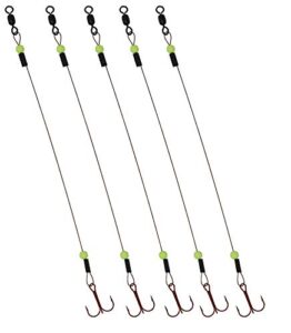 tooth shield tackle ice fishing tip up leader/rig (90 lb) / ice fishing sucker walleye pike musky predator rig (5 pack) [camo wire/chartreuse bead] (hook size: 1)