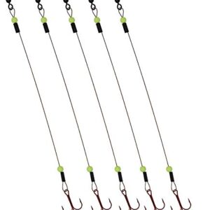 Tooth Shield Tackle Ice Fishing Tip Up Leader/Rig (90 lb) / Ice Fishing Sucker Walleye Pike Musky Predator Rig (5 Pack) [Camo Wire/Chartreuse Bead] (Hook Size: 1)