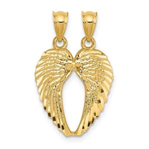 Extel Yellow Gold Break Apart Diamond-cut Wings Pendant Charm, Made in USA