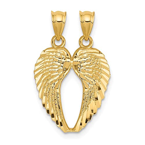 Extel Yellow Gold Break Apart Diamond-cut Wings Pendant Charm, Made in USA