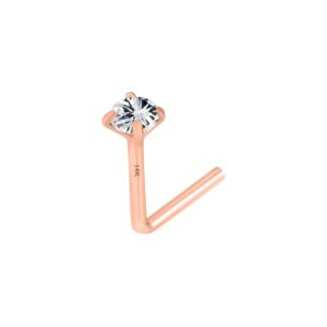 14K Solid Rose Gold, 20 GA, L Shape Diamond Nose Stud, Micro Nose, Nose Stud, Body Jewelry Rose Gold (2.50 ml Natural Diamond)