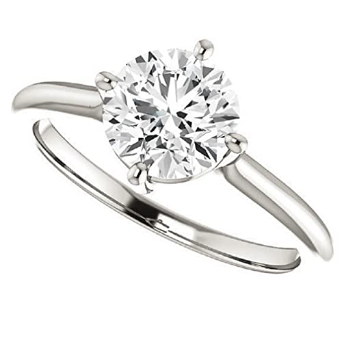 10K Solid White Gold Handmade Engagement Ring 1.50 CT Round Cut Moissanite Diamond Solitaire Wedding/Bridal Ring Set for Women/Her, Lovely Ring Gift for Wife