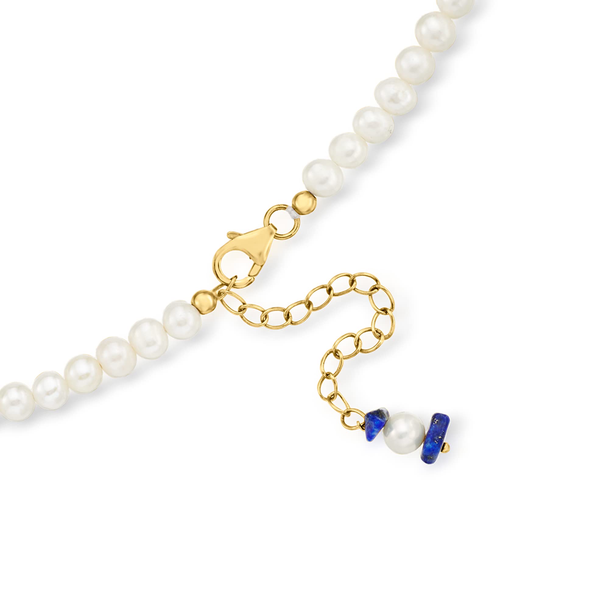 Ross-Simons Lapis Bead Necklace With 4.5-5.5mm Cultured Pearls in 18kt Gold Over Sterling. 18 inches