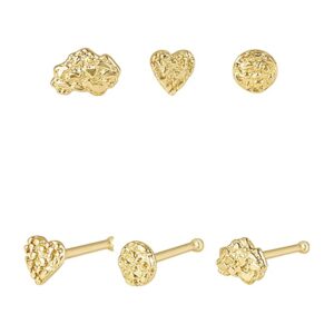 NUGGET 14K Solid Yellow Gold Size 3.00 mm Nugget Bar Nose Stud, 3 different style Nose Stud, Ball end Nose Stud Piercing (1Pcs African Map)