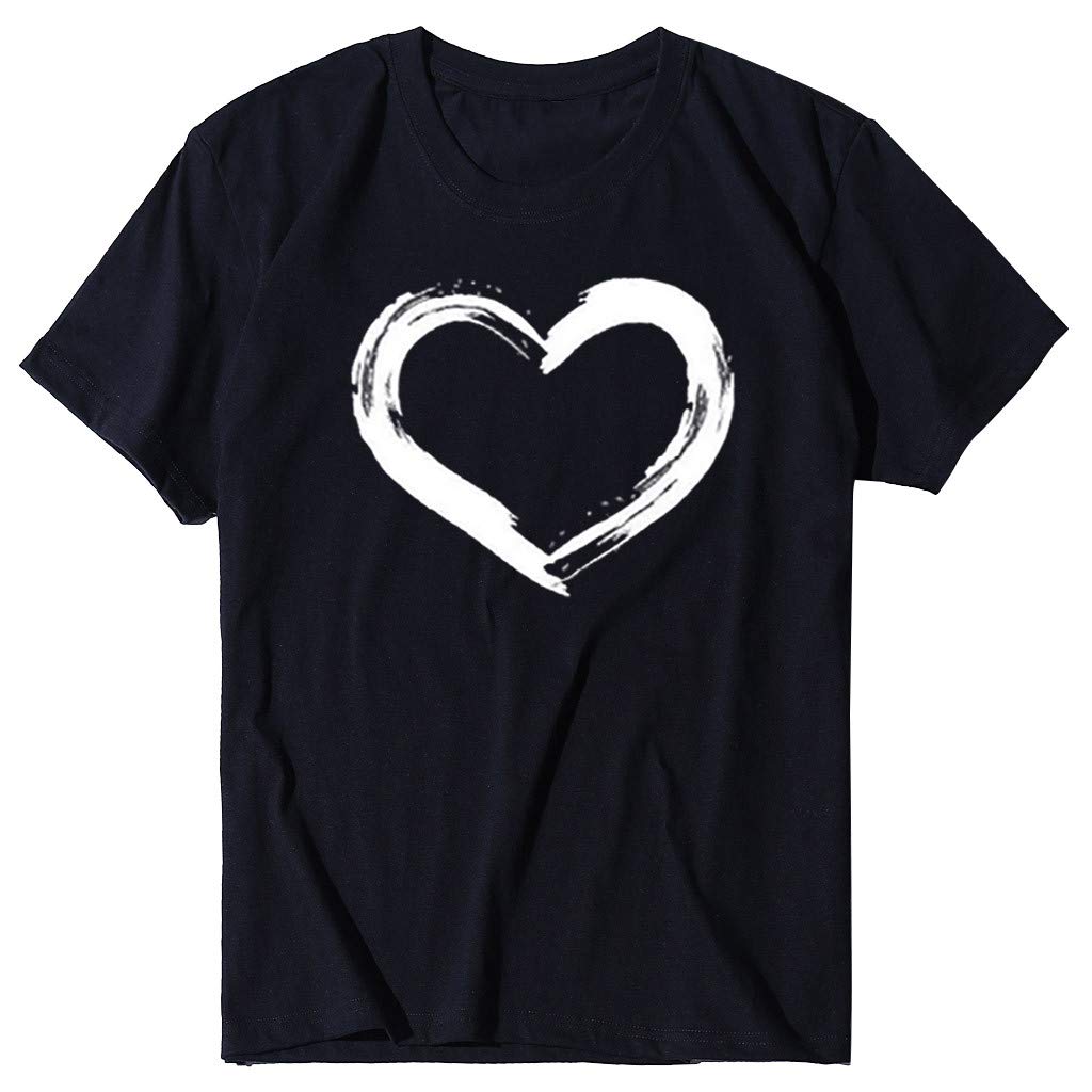 Women Love Heart Graphic Tees Shirt Short Sleeve Tops Tshirts Regular Fit Tunic Blouse Cute Funny Gift Clothes 2023