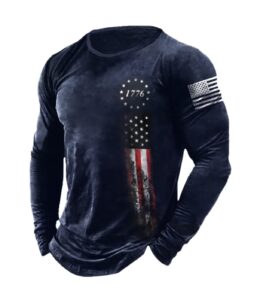 harglesman men's long sleeve tactical patriotic t shirt tops loose fitting 1776 flag printed sports apparel casual tees for tennis paintball activewear clothes navyblue xl