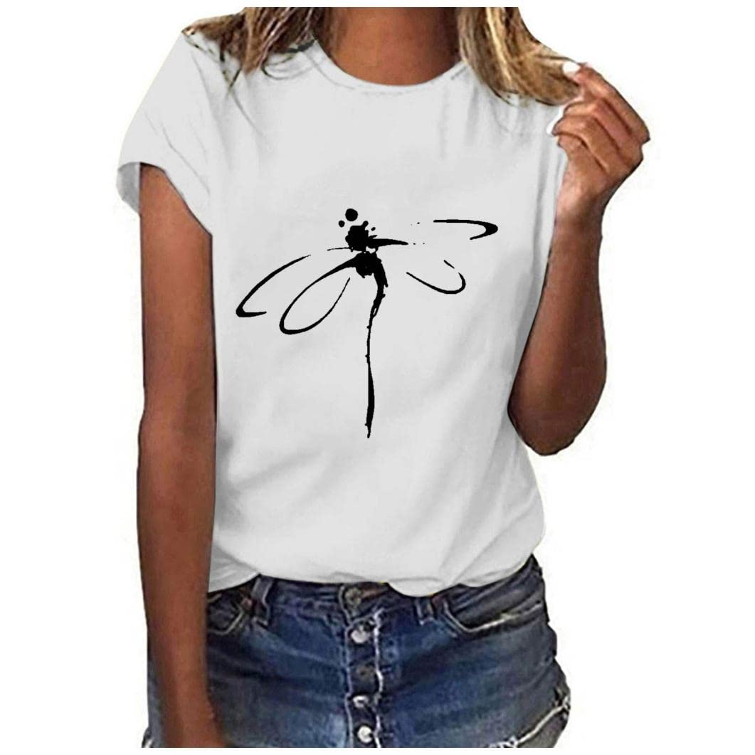 Women Animal Graphic Tee Top Dragonfly Tshirt Tops Funny Cute Short Sleeve Tunic Shirt 2023 Spring Blouse Gift Shirts