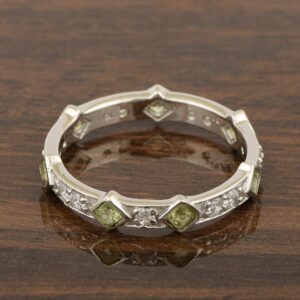 Eternity Ring, Stackable Square 0.50 Ctw Blue Sapphire, Peridot Choice Gemstone Women Wedding Ring, Gift For Her Peridot, 9