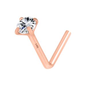 14k solid rose gold, 20 ga, l shape diamond nose stud, micro nose, nose stud, body jewelry rose gold (2.50 ml natural diamond)