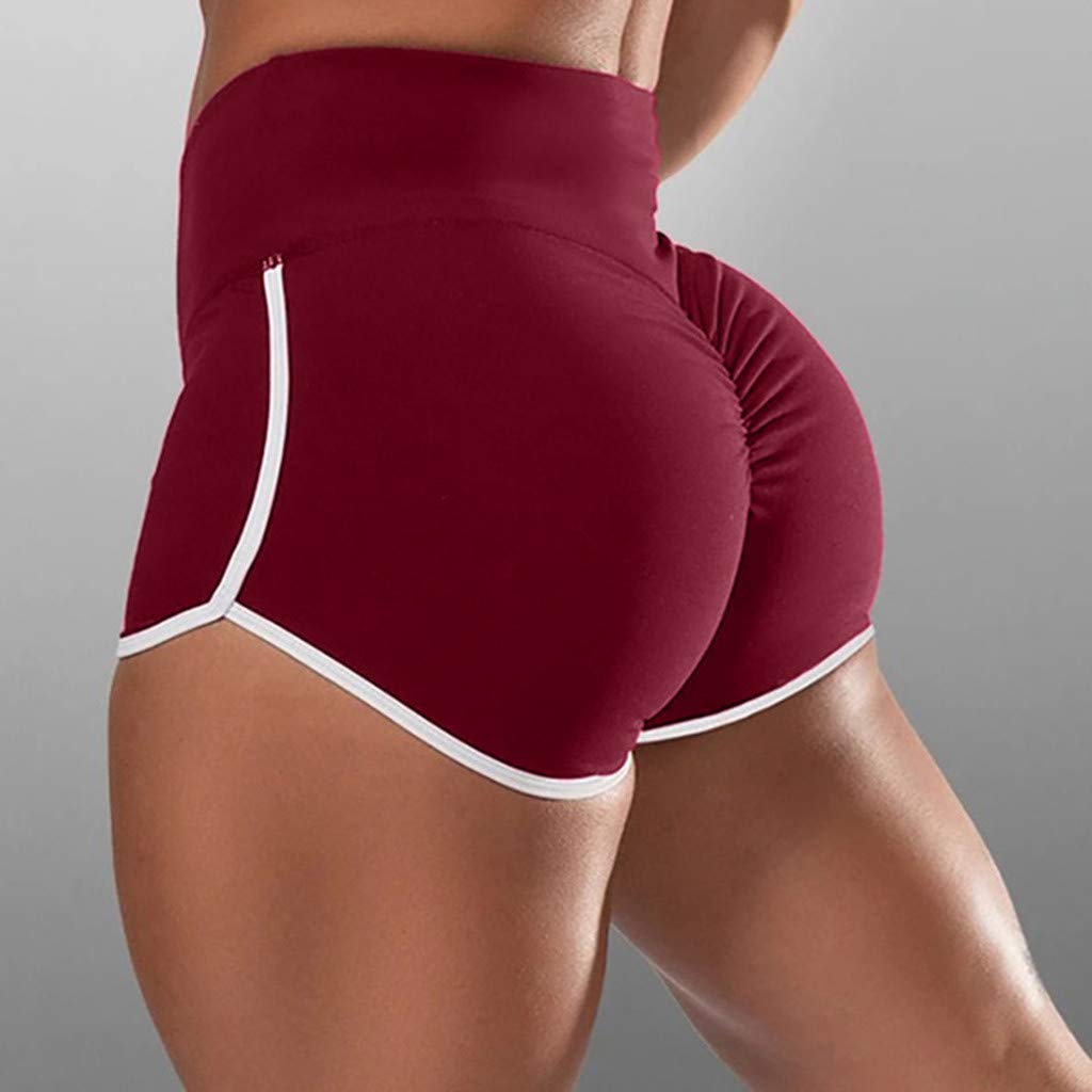 Women Spandex Capris Yoga Compression Leggings Women Shorts Bike Workout Slip Shorts Pants Wine