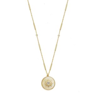 ettika chain necklace for women. apollo mother of pearl 18k gold plated pendant necklace. fashion jewelry