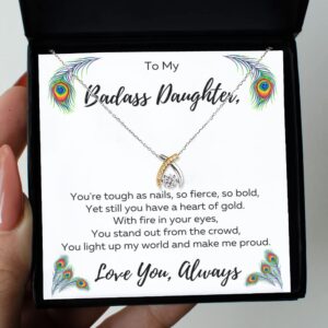 To My Badass Daughter Necklace From Mom, Birthday Gifts for Teen Girls, Father Daughter Necklace, Jewelry for Daughter, Daughter Birthday Pendant, Graduation Wishbone Necklace