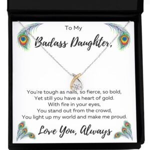 To My Badass Daughter Necklace From Mom, Birthday Gifts for Teen Girls, Father Daughter Necklace, Jewelry for Daughter, Daughter Birthday Pendant, Graduation Wishbone Necklace