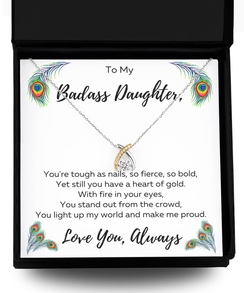 To My Badass Daughter Necklace From Mom, Birthday Gifts for Teen Girls, Father Daughter Necklace, Jewelry for Daughter, Daughter Birthday Pendant, Graduation Wishbone Necklace