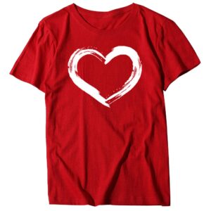 Women Love Heart Graphic Tees Shirt Short Sleeve Tops Tshirts Regular Fit Tunic Blouse Cute Funny Gift Clothes 2023