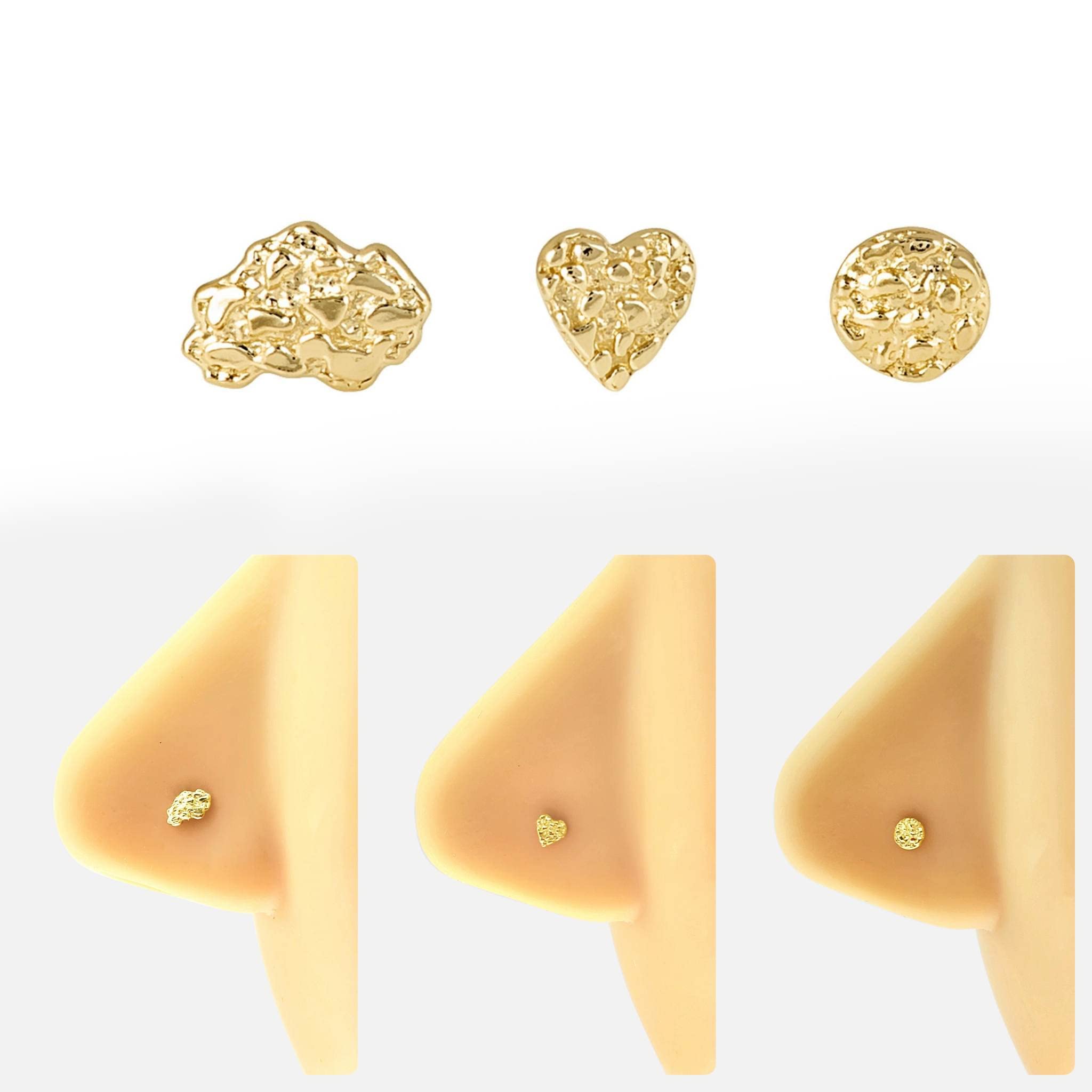 NUGGET 14K Solid Yellow Gold Size 3.00 mm Nugget Bar Nose Stud, 3 different style Nose Stud, Ball end Nose Stud Piercing (1Pcs African Map)