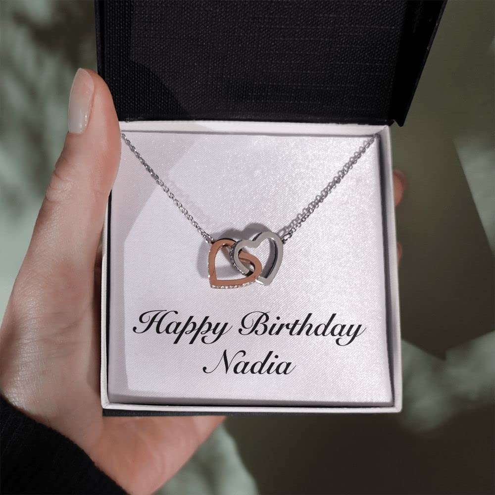 Happy Birthday Nadia - Interlocking Hearts Necklace Personalized Name