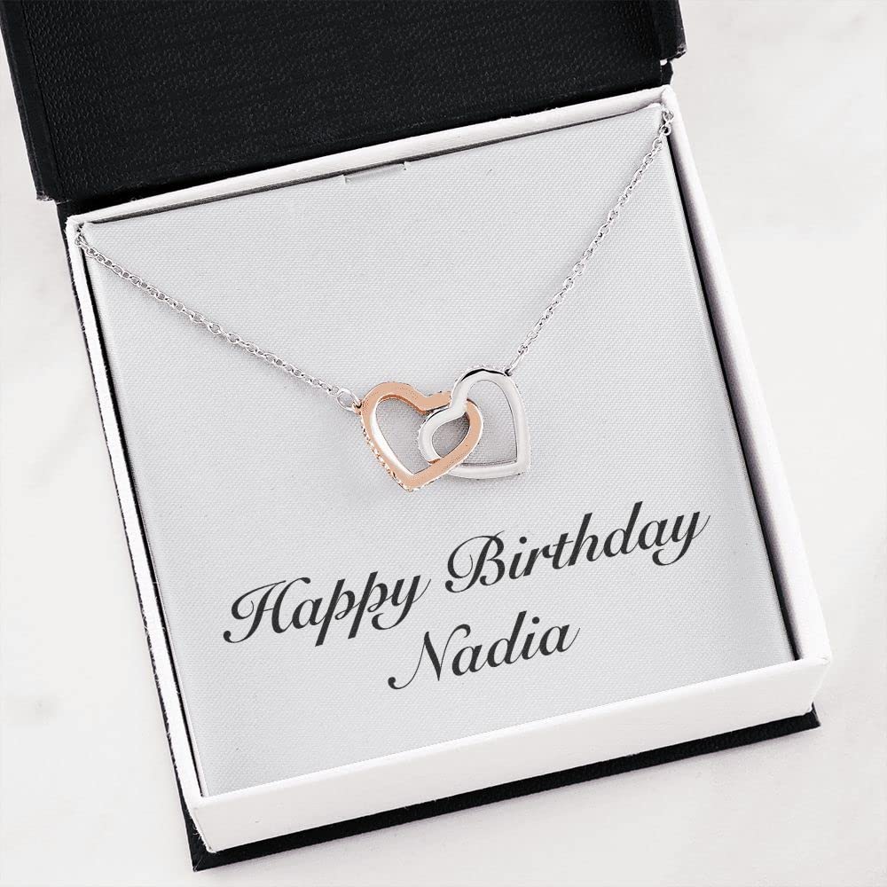 Happy Birthday Nadia - Interlocking Hearts Necklace Personalized Name