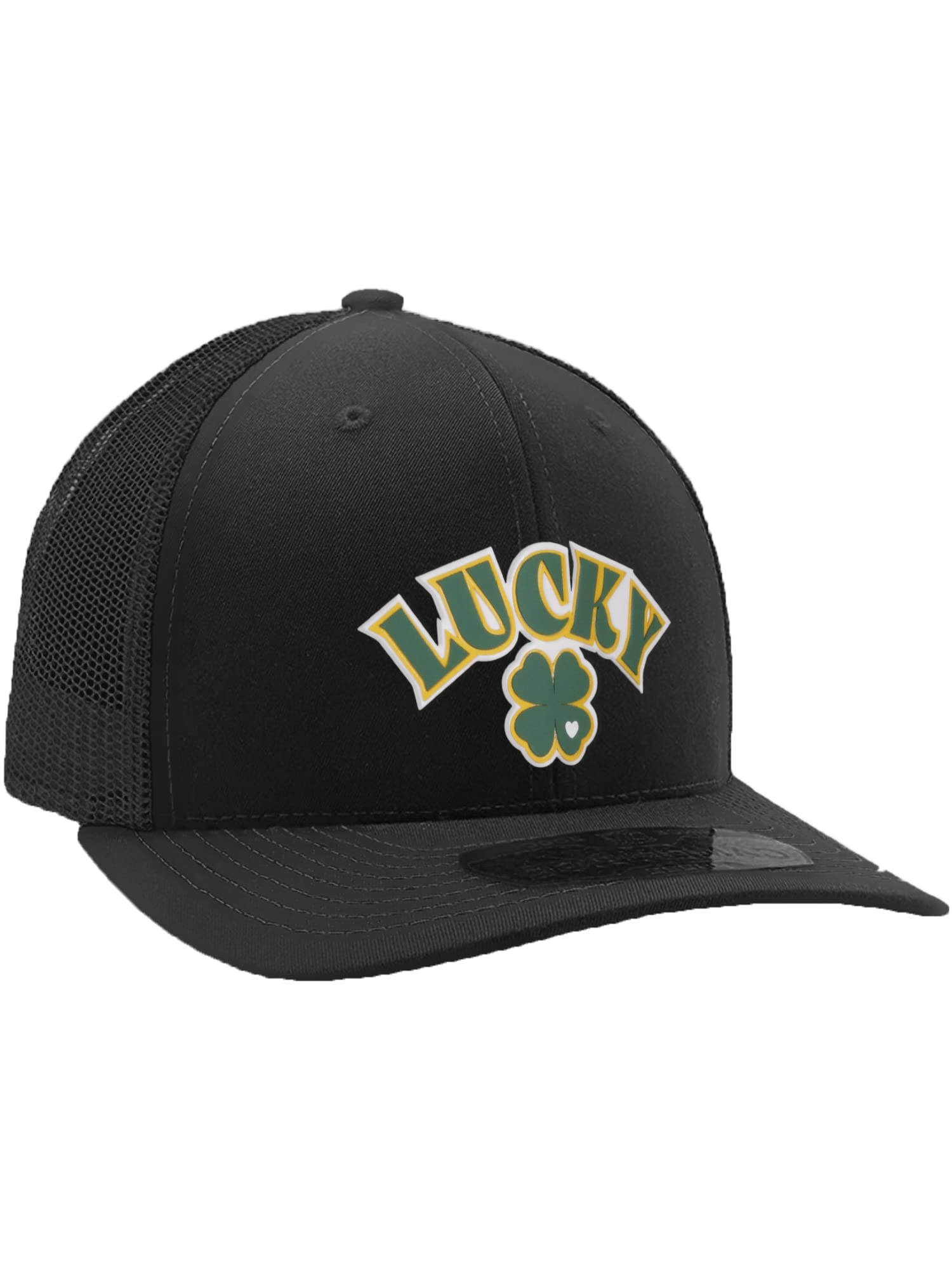 Daxton Baseball Trucker Hat St. Patrick Day 3D Lucky Clover Structured Mid Profile Cap, Lucky Clover Black Black Hat