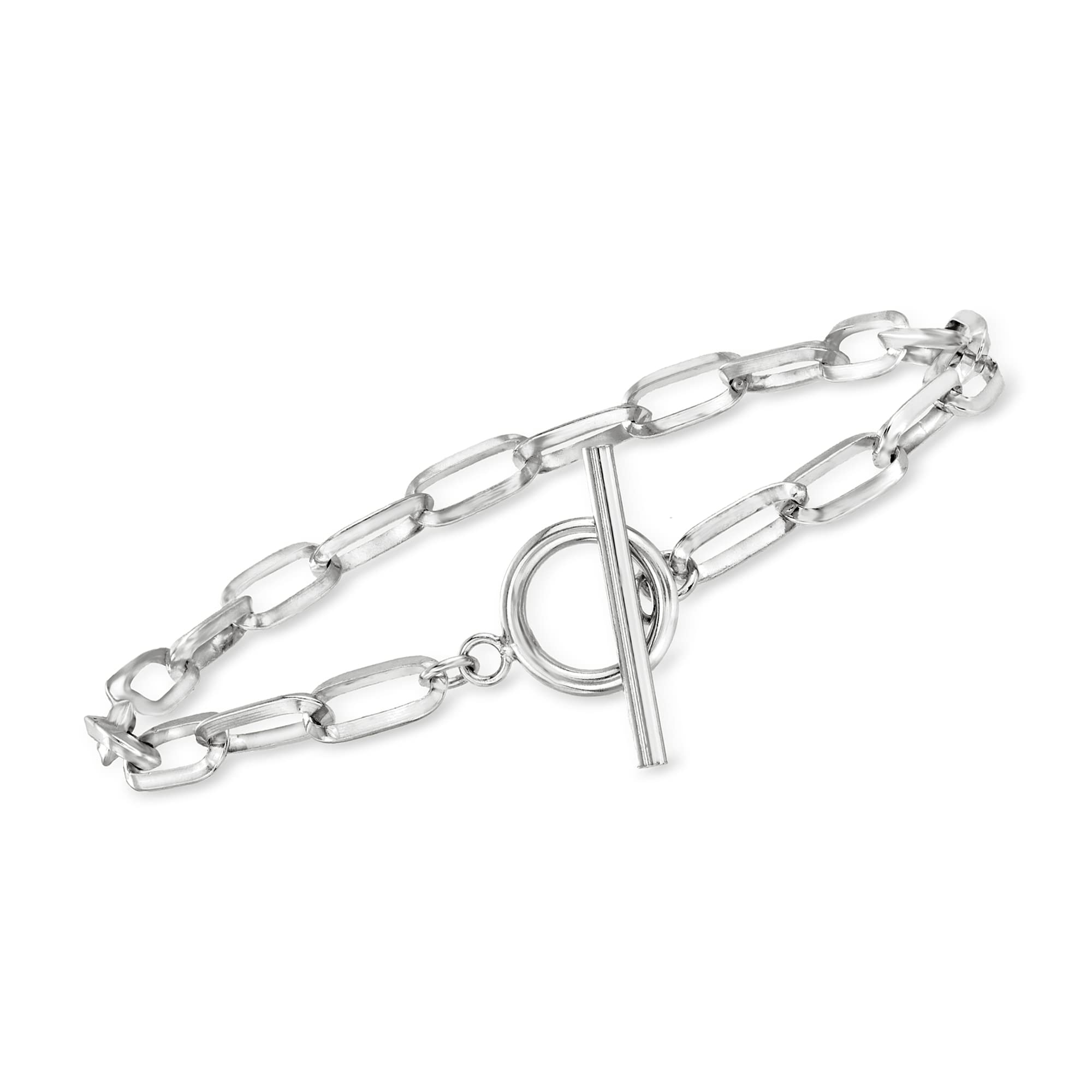 Ross-Simons Sterling Silver Paper Clip Link Toggle Bracelet. 7 inches