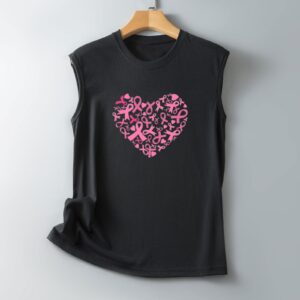 Women Breast Cancer Awareness Tank Tops Loose Fit Yoga Workout Tops Love Print Summer Sleeveless Vest Tunic T-Shirt Black