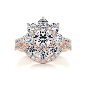 solid gold handmade engagement ring 2 ct round cut moissanite diamond halo bridal wedding ring set for anniversary propose gift (10k solid rose gold)