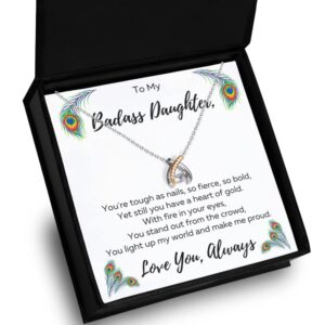 To My Badass Daughter Necklace From Mom, Birthday Gifts for Teen Girls, Father Daughter Necklace, Jewelry for Daughter, Daughter Birthday Pendant, Graduation Wishbone Necklace