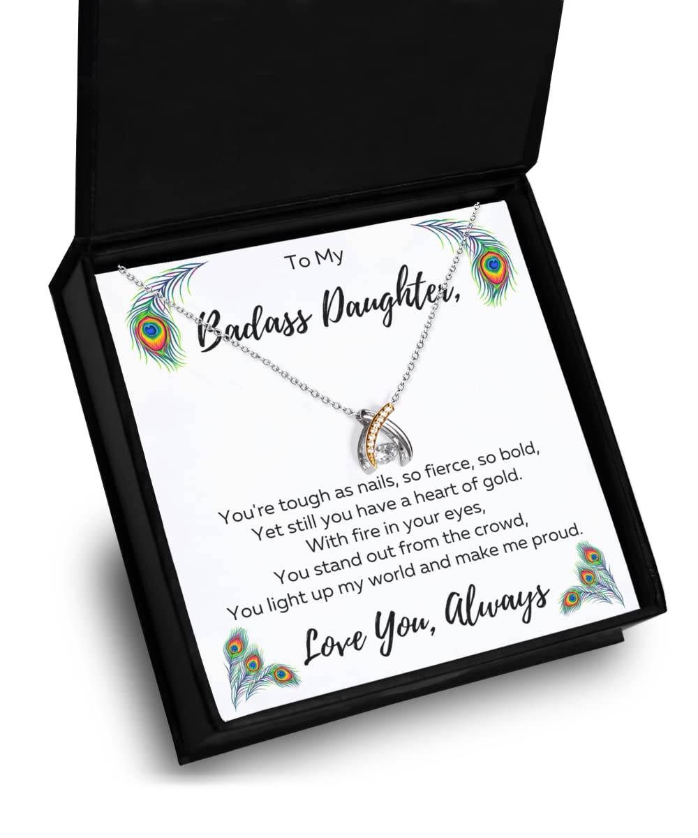 To My Badass Daughter Necklace From Mom, Birthday Gifts for Teen Girls, Father Daughter Necklace, Jewelry for Daughter, Daughter Birthday Pendant, Graduation Wishbone Necklace