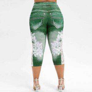 Womens Capri Yoga Pants High Waisted Tummy Control Plus Size Floral Graphic Tie Dye Athletic Leggings Green