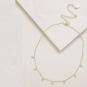 Ettika Choker Necklace for Women. Fine Tune Blue Opal 18k Gold Plated Necklace. Fashion Jewelry