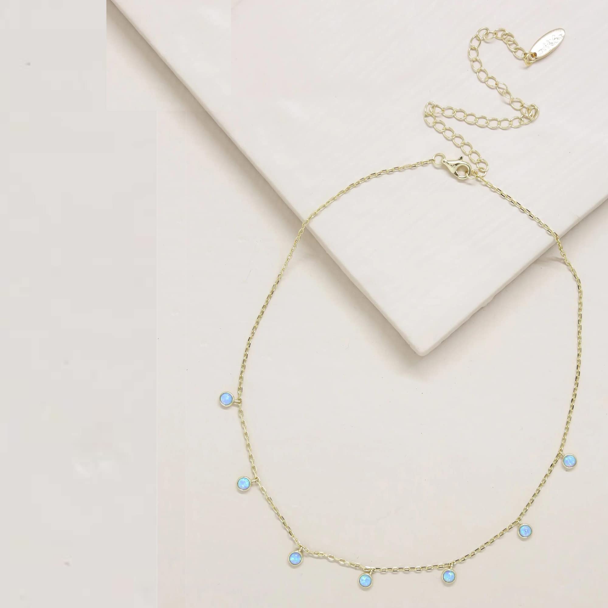 Ettika Choker Necklace for Women. Fine Tune Blue Opal 18k Gold Plated Necklace. Fashion Jewelry