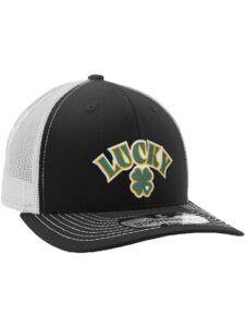 daxton baseball trucker hat st. patrick day 3d lucky clover structured mid profile cap, lucky clover black white hat