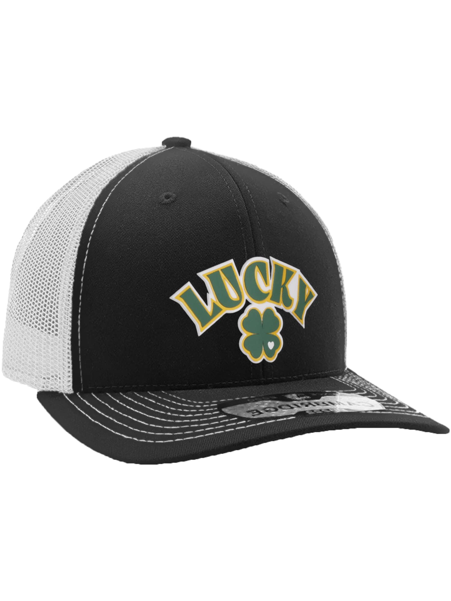 Daxton Baseball Trucker Hat St. Patrick Day 3D Lucky Clover Structured Mid Profile Cap, Lucky Clover Black White Hat