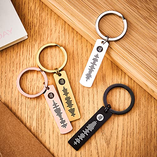 VEELU Personalized Spotify Keychain Custom Engraved Music Code Stainless Steel Heart Couples Keychains Gifts