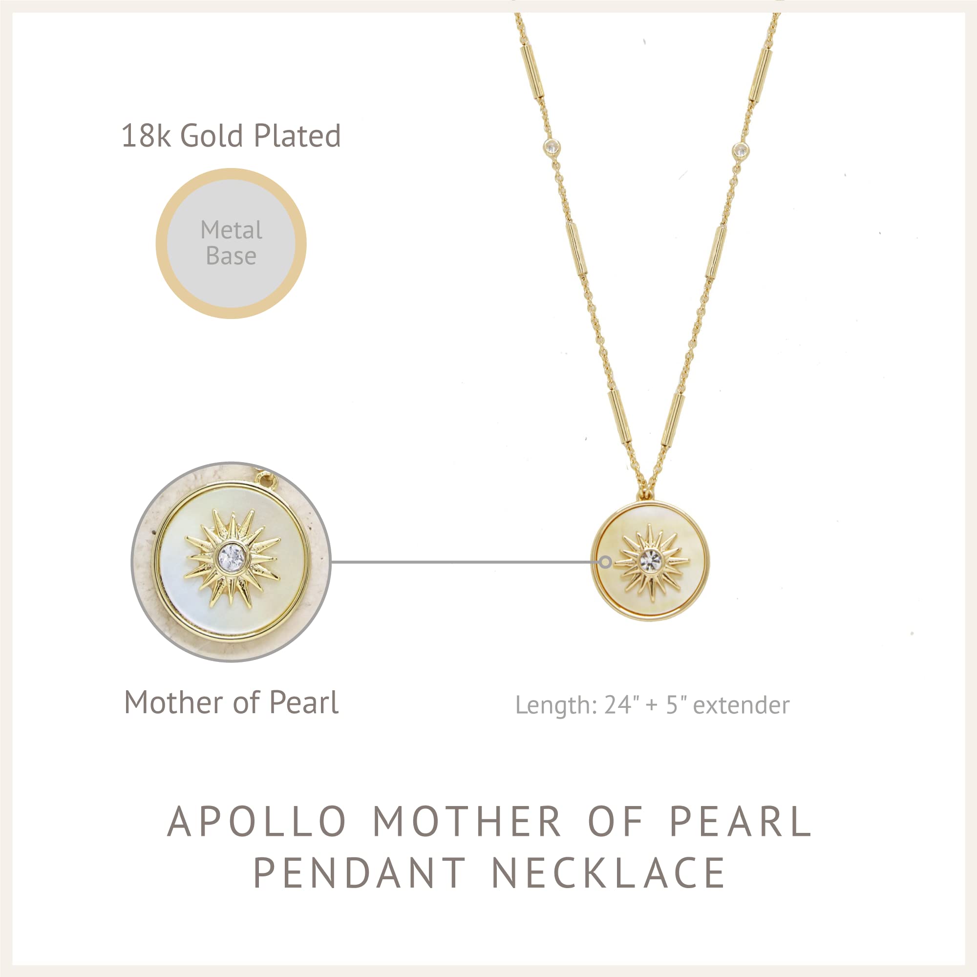 Ettika Chain Necklace for Women. Apollo Mother of Pearl 18k Gold Plated Pendant Necklace. Fashion Jewelry